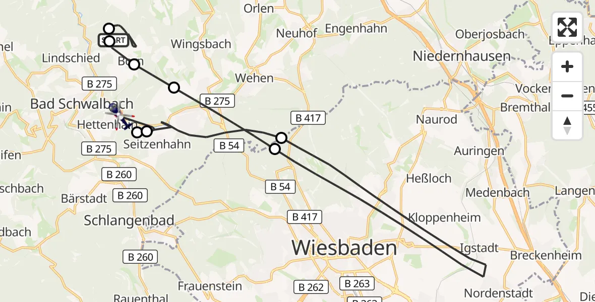 Flugroute Polizeihubschrauber Bad Schwalbach - Bad Schwalbach, 10 August 2026, 14:10