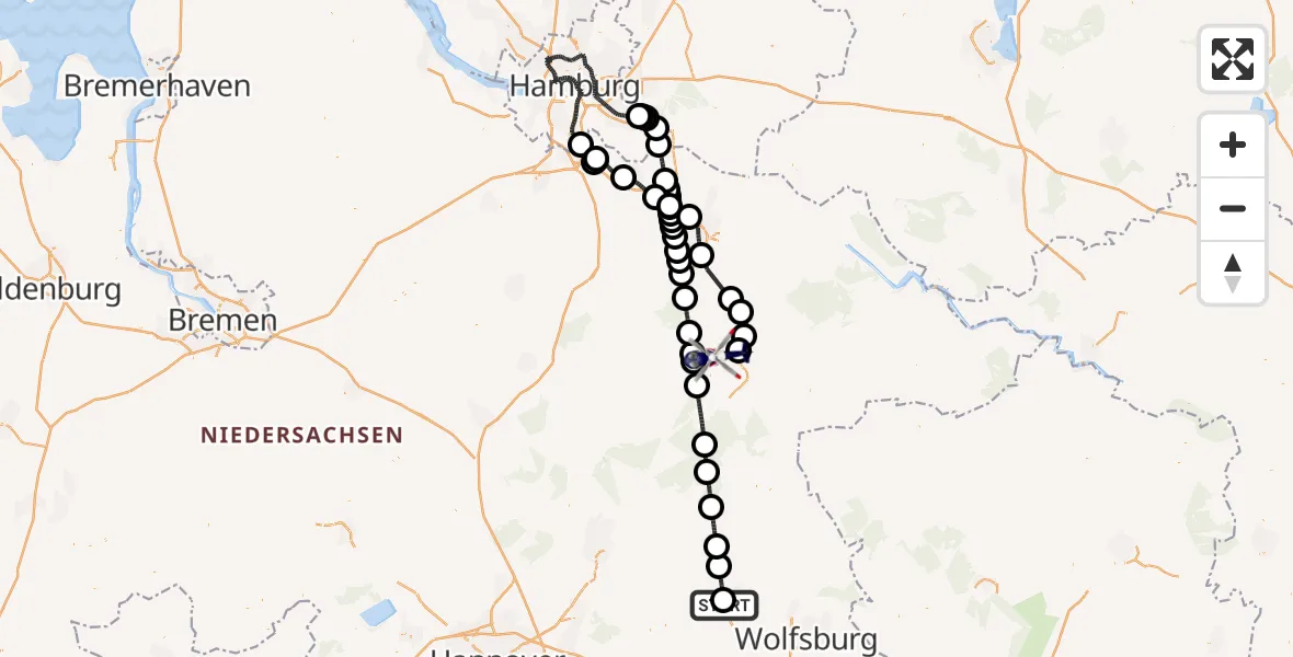 Flugroute Polizeihubschrauber Gifhorn Bundespolizei Hubschrauberlandeplatz - Uelzen, 10 August 2026, 14:14