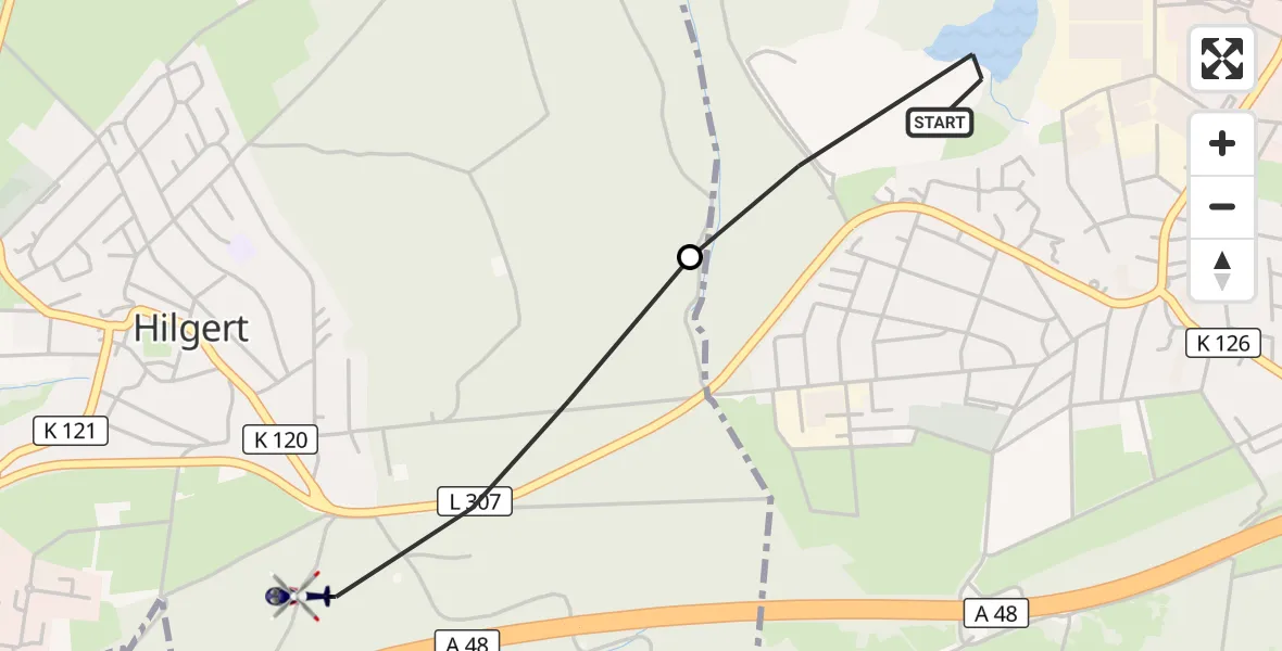 Flugroute Polizeihubschrauber Ransbach-Baumbach - Hilgert, 10 August 2026, 14:14