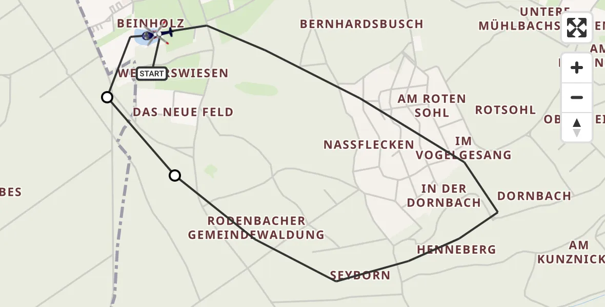 Flugroute Polizeihubschrauber Rodenbach - Rodenbach, 10 August 2026, 14:18