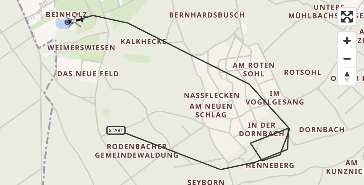 Flugroute Polizeihubschrauber Rodenbach - Rodenbach, 10 August 2026, 14:24