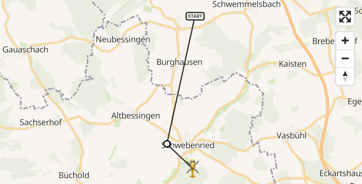 Flugroute Rettungshubschrauber Wasserlosen - Arnstein, 10 August 2026, 14:25