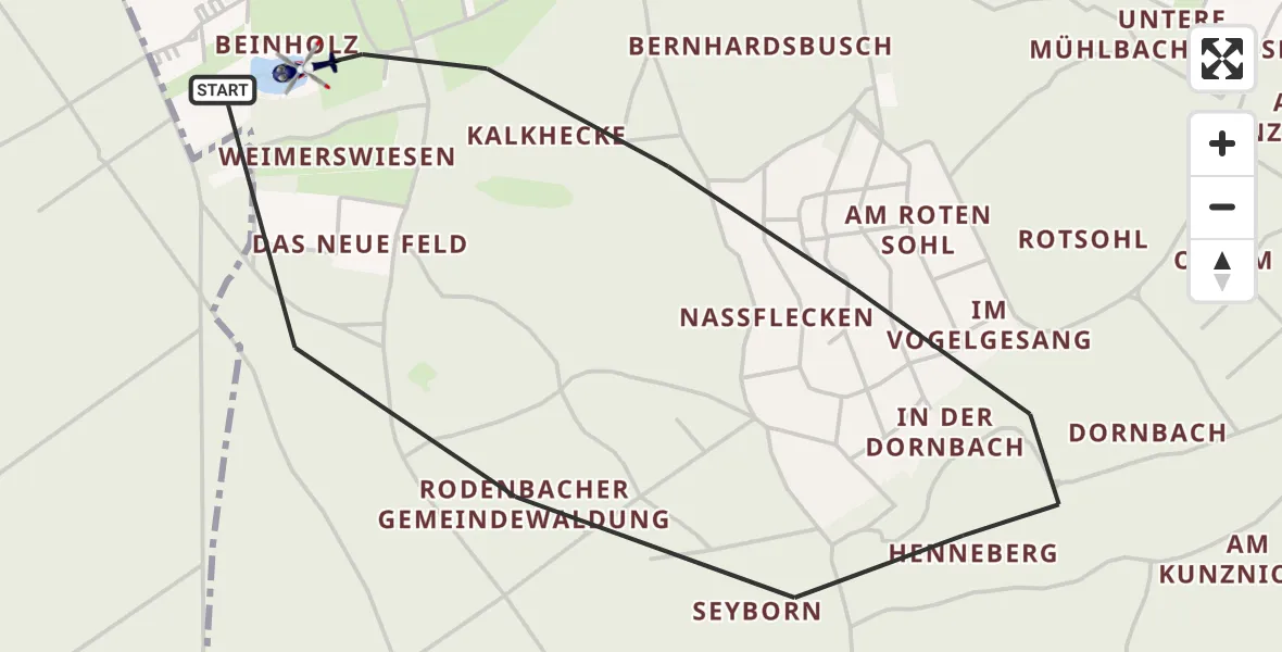 Flugroute Polizeihubschrauber Rodenbach - Rodenbach, 10 August 2026, 14:29
