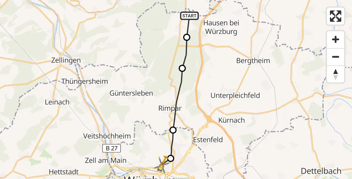 Flugroute Rettungshubschrauber Rimpar - Würzburg, 10 August 2026, 14:29