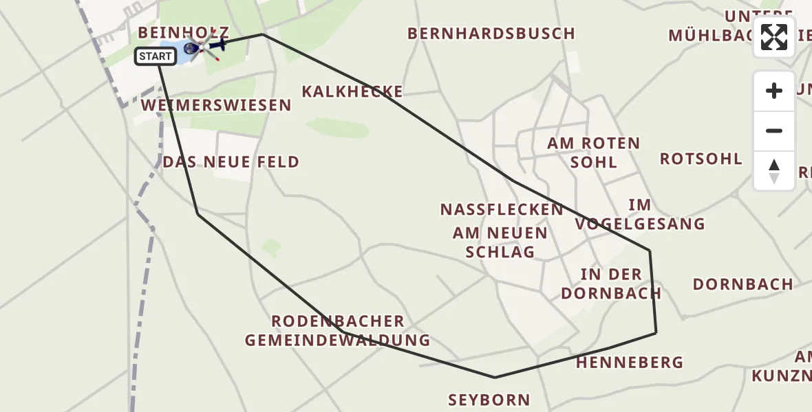 Flugroute Polizeihubschrauber Rodenbach - Rodenbach, 10 August 2026, 14:32