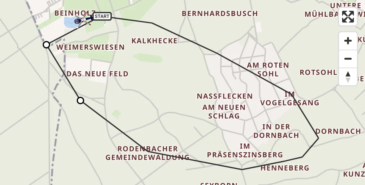 Flugroute Polizeihubschrauber Rodenbach - Rodenbach, 10 August 2026, 14:35
