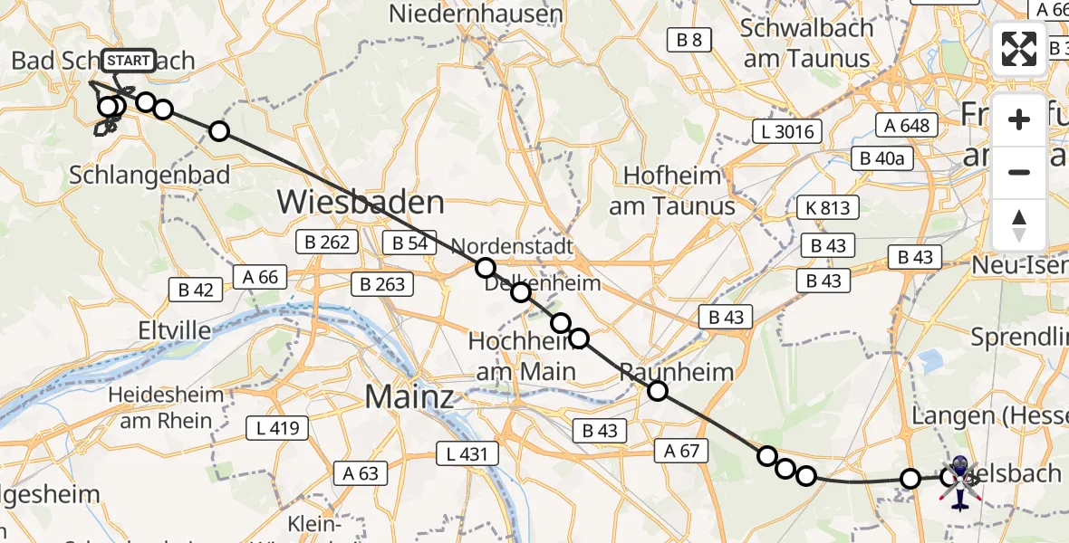 Flugroute Polizeihubschrauber Bad Schwalbach - Flughafen Frankfurt-Egelsbach, 10 August 2026, 14:37