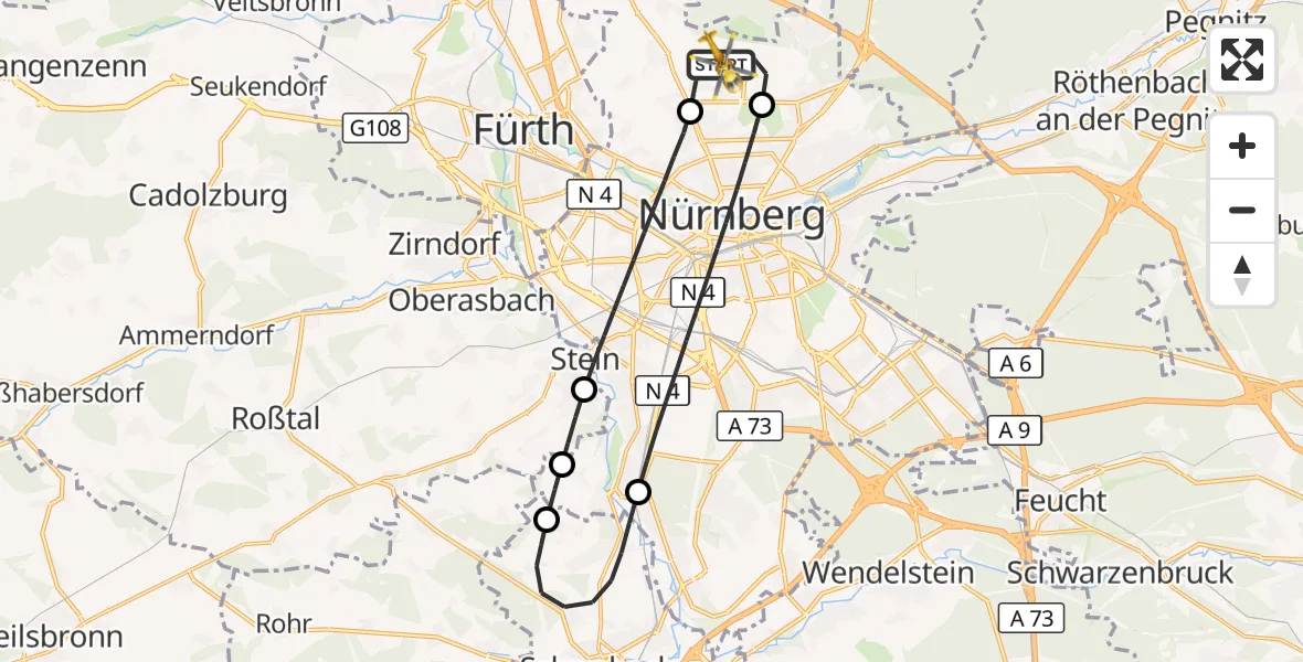 Flugroute Ambulanzhubschrauber Flughafen Nuremberg - Flughafen Nuremberg, 10 August 2026, 14:38