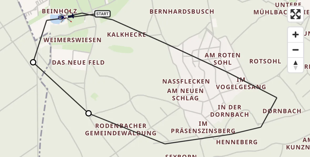 Flugroute Polizeihubschrauber Rodenbach - Rodenbach, 10 August 2026, 14:38