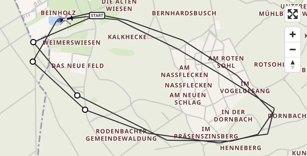 Flugroute Polizeihubschrauber Rodenbach - Rodenbach, 10 August 2026, 14:42