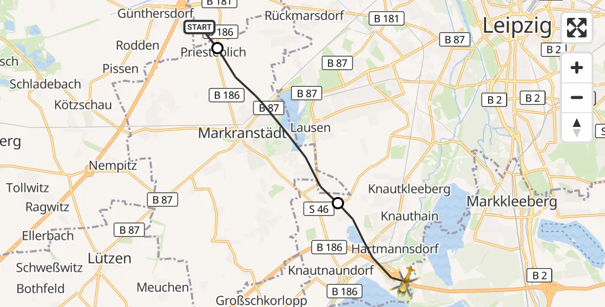 Flugroute Rettungshubschrauber Schkeuditz - Zwenkau, 10 August 2026, 14:50