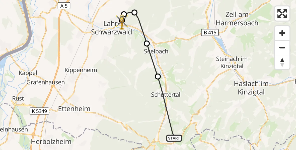 Flugroute Rettungshubschrauber Schuttertal - Ortenau Hospital Lahr-Ettenheim, 10 August 2026, 14:57