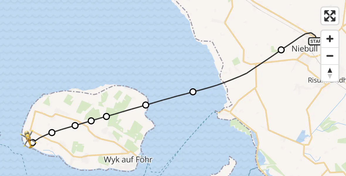 Flugroute Ambulanzhubschrauber Niebüll - Utersum, 10 August 2026, 14:59
