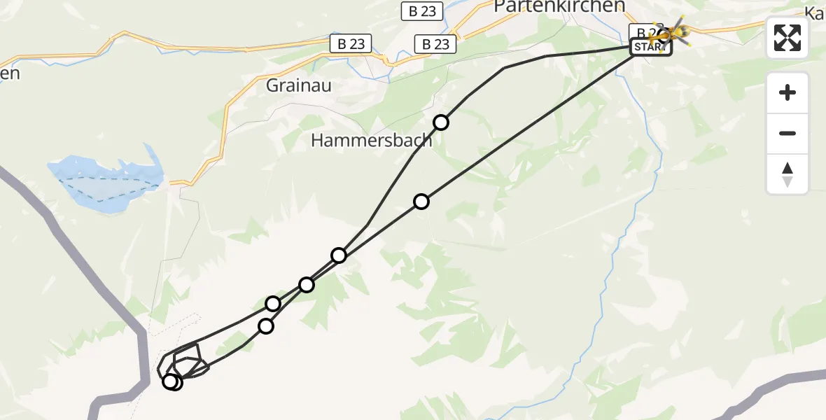 Flugroute Rettungshubschrauber Garmisch-Partenkirchen - Garmisch-Partenkirchen Clinic Hubschrauberlandeplatz, 10 August 2026, 15:02