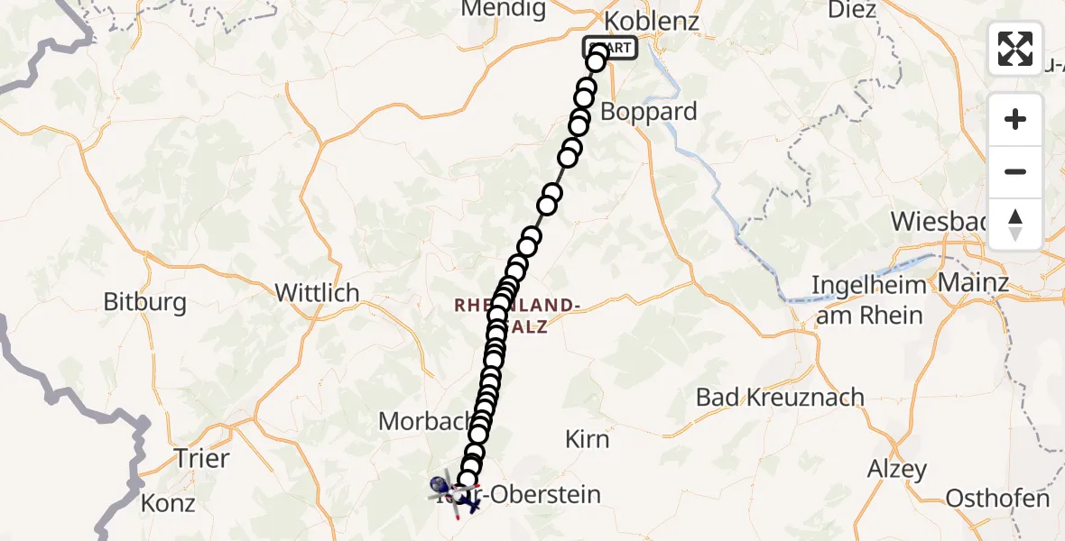 Flugroute Polizeihubschrauber Winningen - Schwollen, 10 August 2026, 15:13