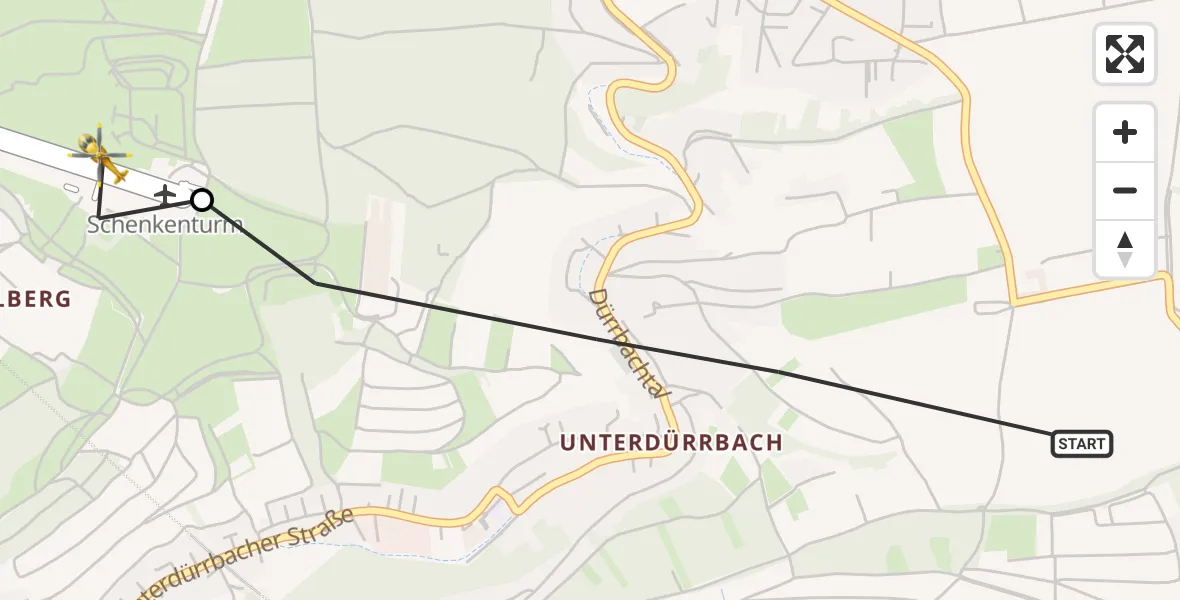 Flugroute Rettungshubschrauber Würzburg - Würzburg-Schenkenturm Flugplatz, 10 August 2026, 15:17
