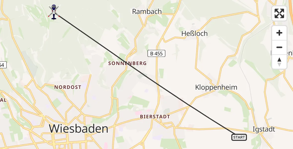 Flugroute Polizeihubschrauber Wiesbaden - Wiesbaden, 10 August 2026, 15:19