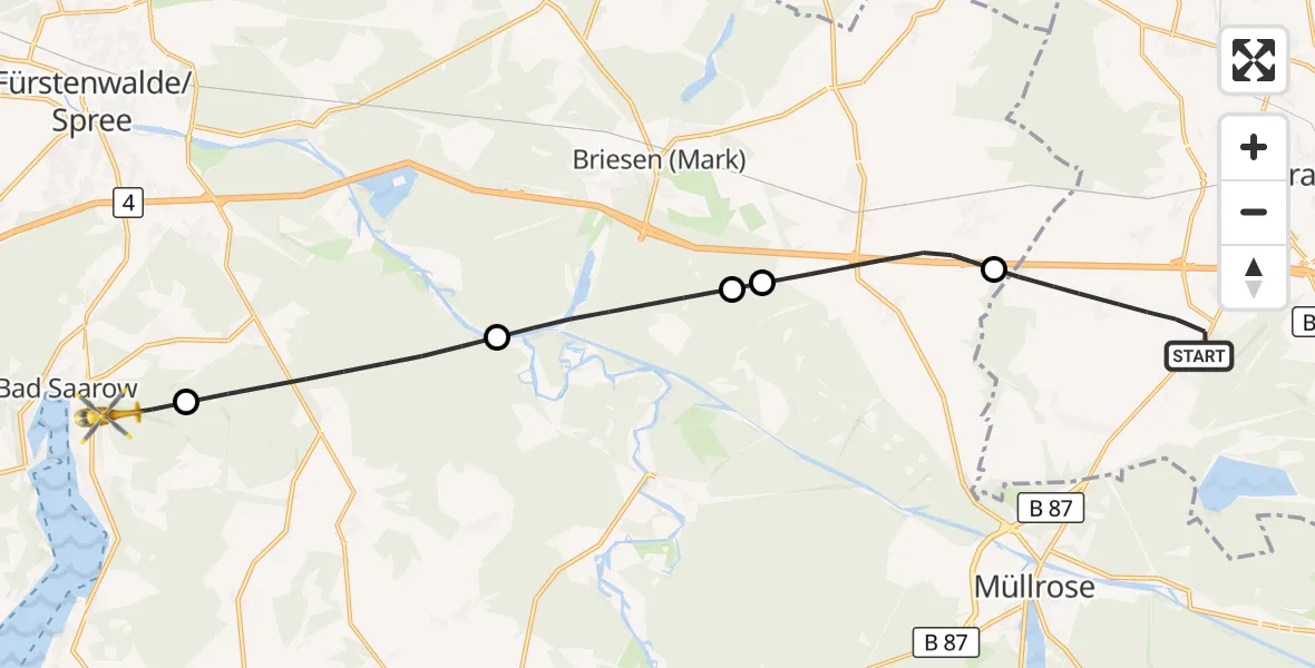 Flugroute Rettungshubschrauber Frankfurt (Oder) - Bad Saarow, 10 August 2026, 15:19