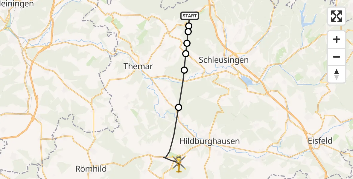 Flugroute Rettungshubschrauber Schleusingen - Hildburghausen, 10 August 2026, 15:24