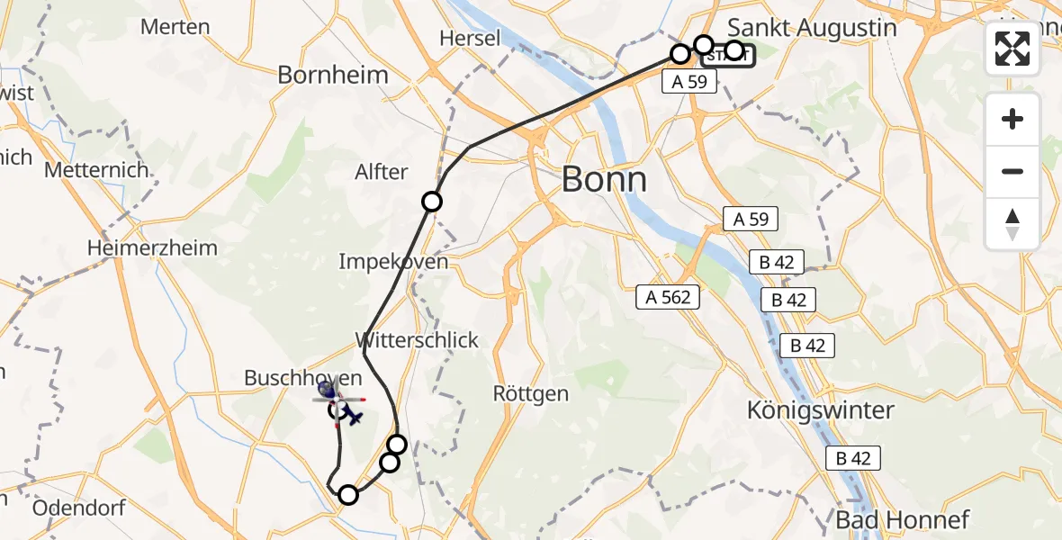 Flugroute Polizeihubschrauber Sankt Augustin - Swisttal, 10 August 2026, 15:26