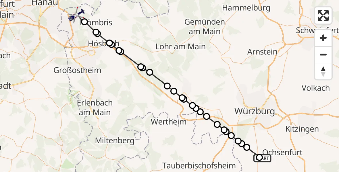 Flugroute Polizeihubschrauber Giebelstadt Flughafen - Alzenau, 10 August 2026, 15:26