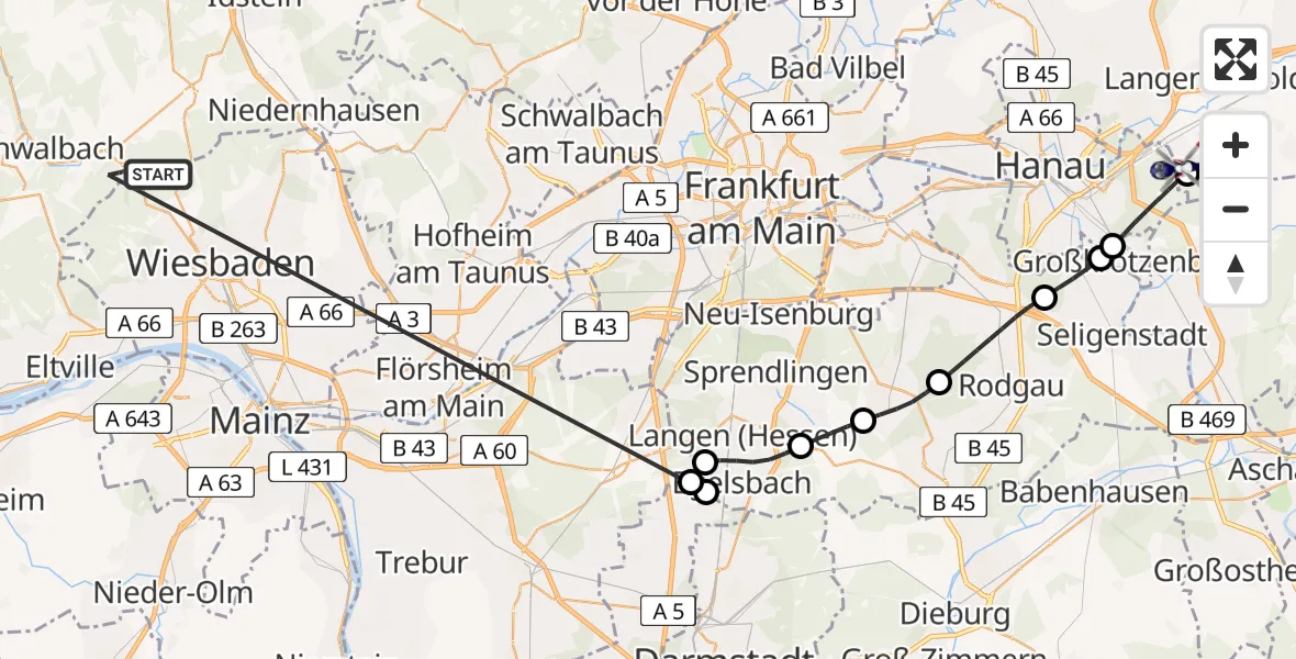 Flugroute Polizeihubschrauber Taunusstein - Rodenbach, 10 August 2026, 15:26