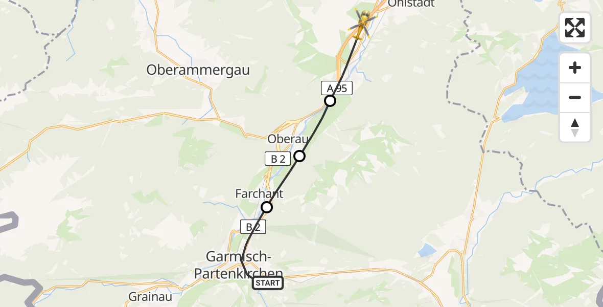 Flugroute Rettungshubschrauber Garmisch-Partenkirchen - Eschenlohe, 10 August 2026, 15:34
