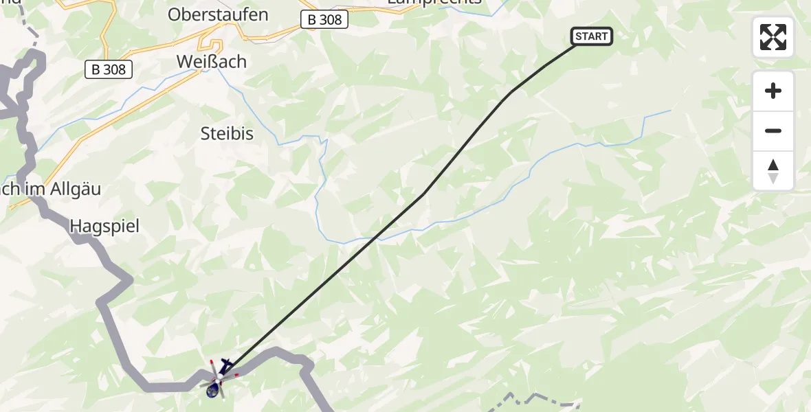 Flugroute Polizeihubschrauber Oberstaufen - Oberstaufen, 10 August 2026, 15:43