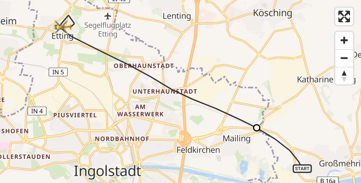 Flugroute Rettungshubschrauber Großmehring - Ingolstadt, 10 August 2026, 15:58
