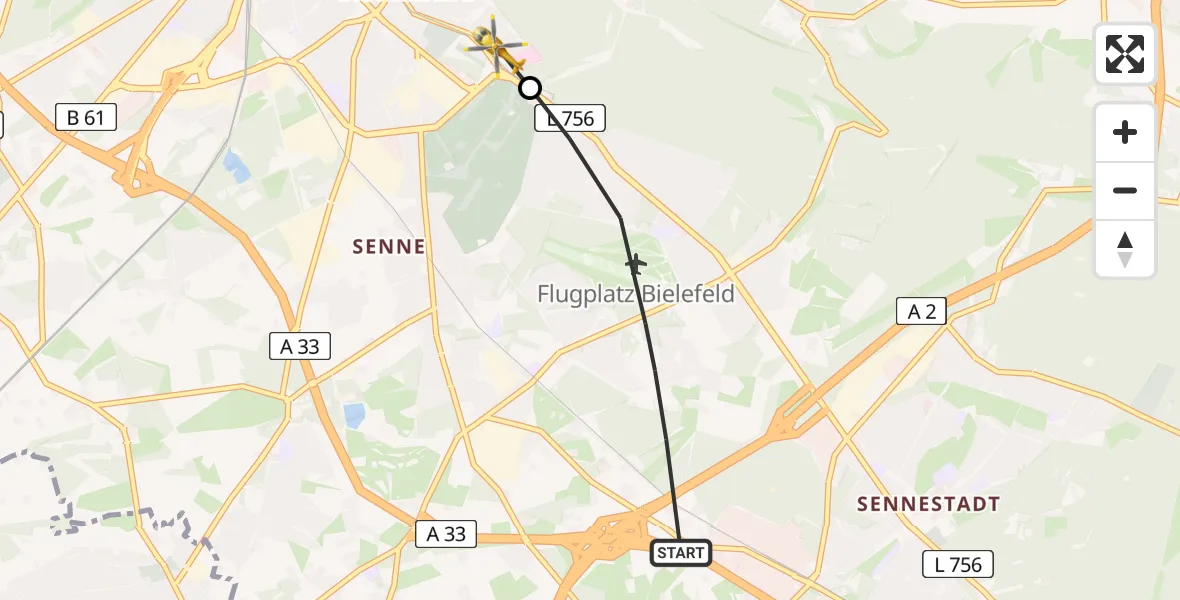 Flugroute Rettungshubschrauber Bielefeld - Luftrettungszentrum Bielefeld, 10 August 2026, 16:05