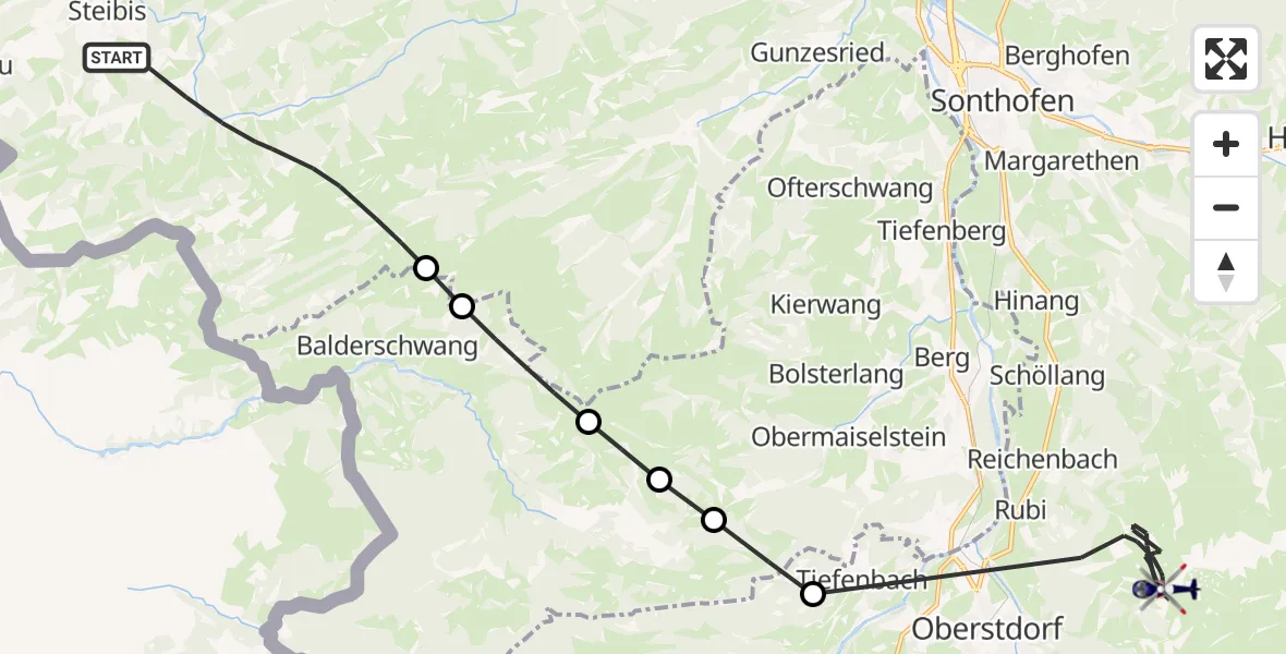 Flugroute Polizeihubschrauber Oberstaufen - Oberstdorf, 10 August 2026, 16:19