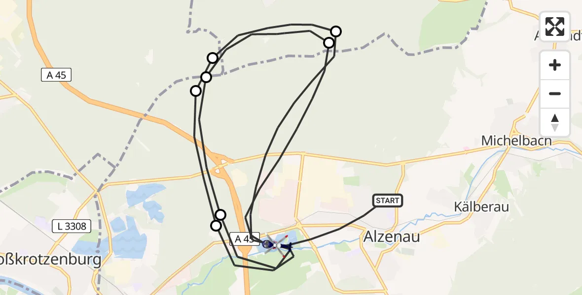 Flugroute Polizeihubschrauber Alzenau - Alzenau, 10 August 2026, 16:21