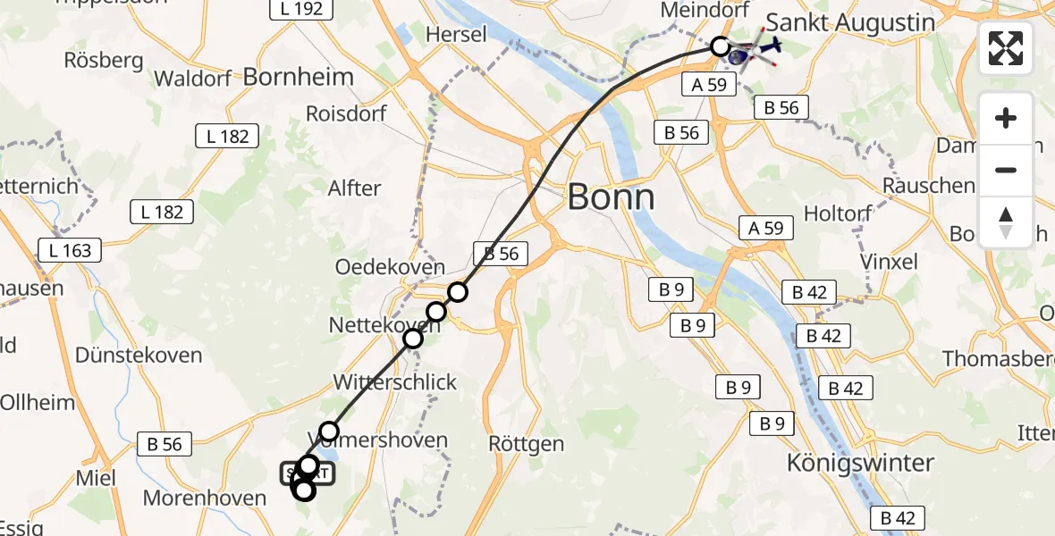 Flugroute Polizeihubschrauber Swisttal - Sankt Augustin, 10 August 2026, 16:21