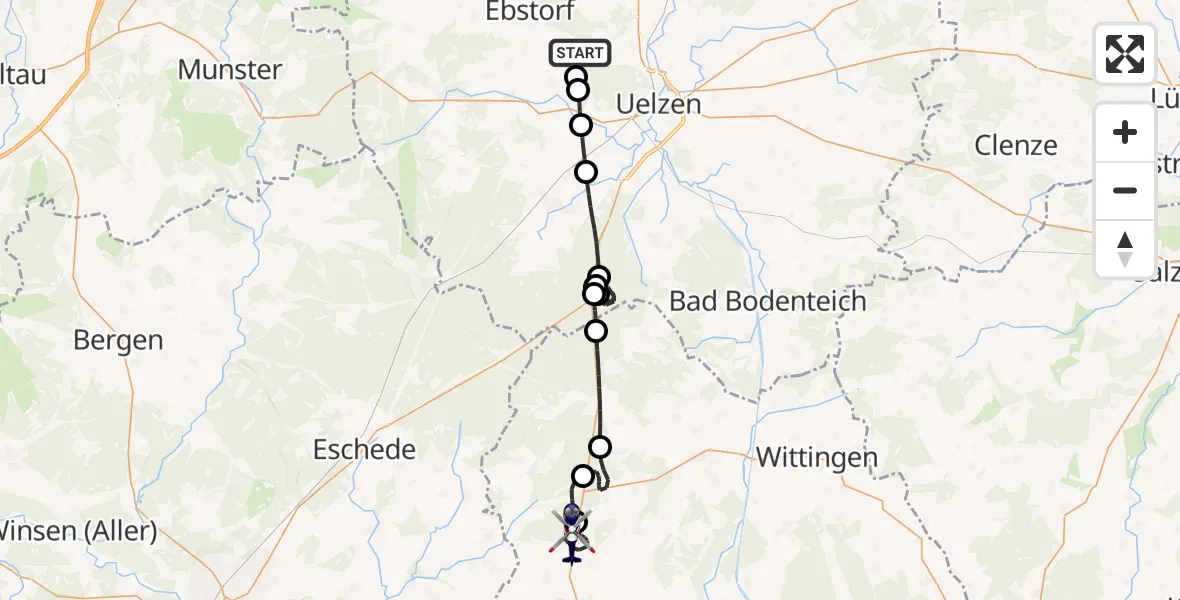 Flugroute Polizeihubschrauber Schwienau - Groß Oesingen, 10 August 2026, 16:21