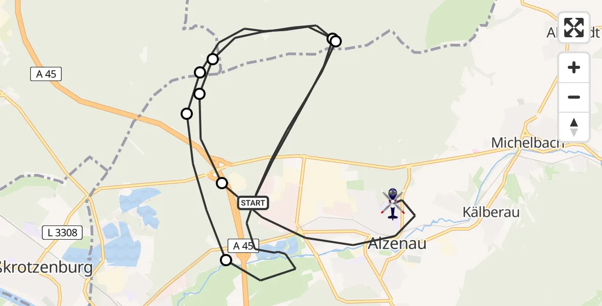Flugroute Polizeihubschrauber Alzenau - Alzenau, 10 August 2026, 16:40