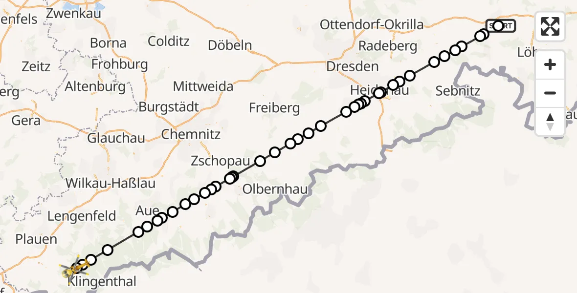 Flugroute Rettungshubschrauber Kubschütz - Paracelsus Hospital Schöneck, 10 August 2026, 16:51