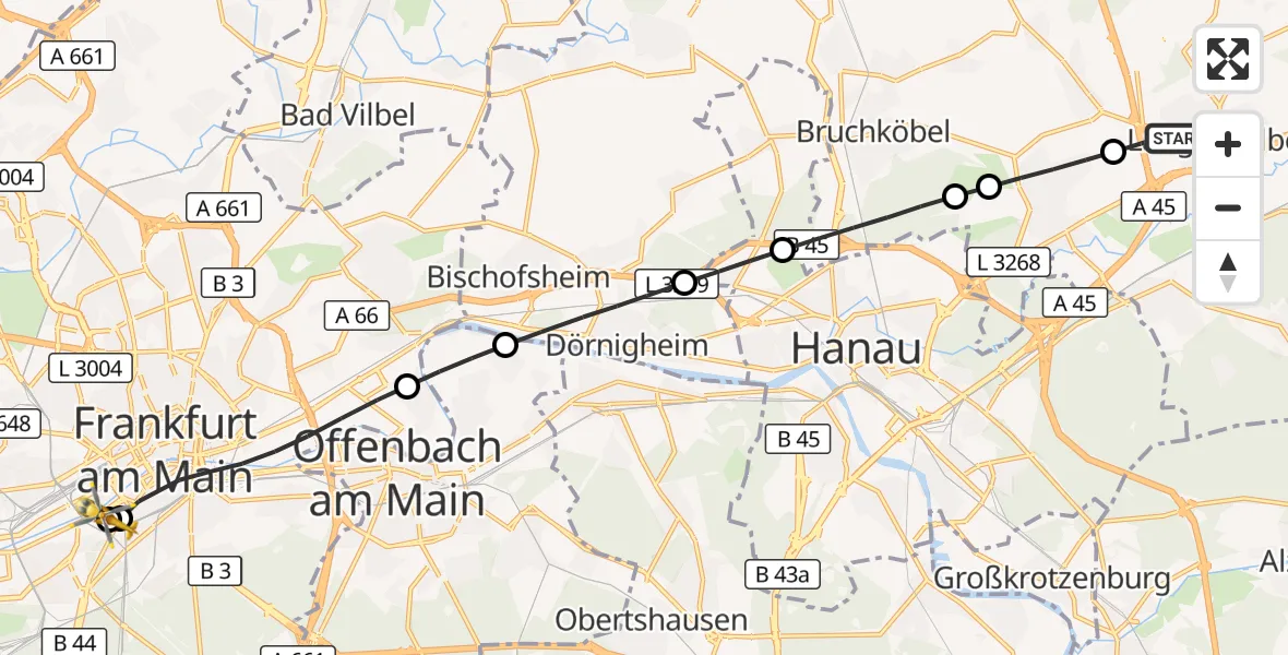 Flugroute Rettungshubschrauber Langenselbold - Frankfurt University Hospital, 10 August 2026, 16:57