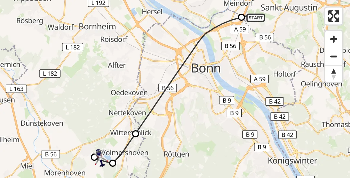 Flugroute Polizeihubschrauber Sankt Augustin - Swisttal, 10 August 2026, 17:02