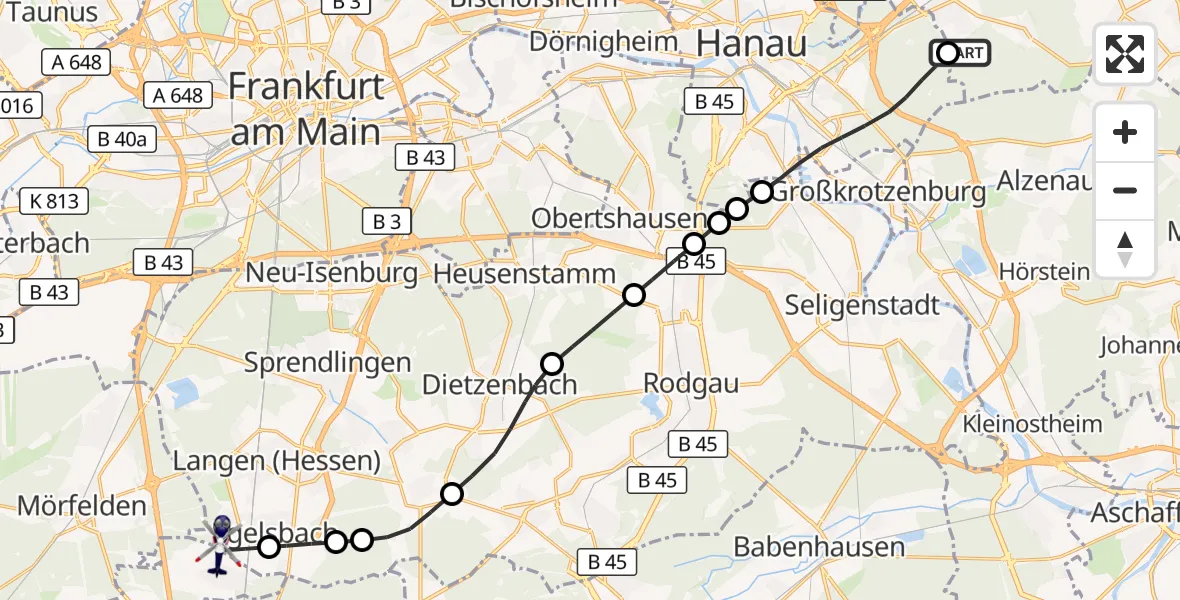 Flugroute Polizeihubschrauber Rodenbach - Flughafen Frankfurt-Egelsbach, 10 August 2026, 17:15