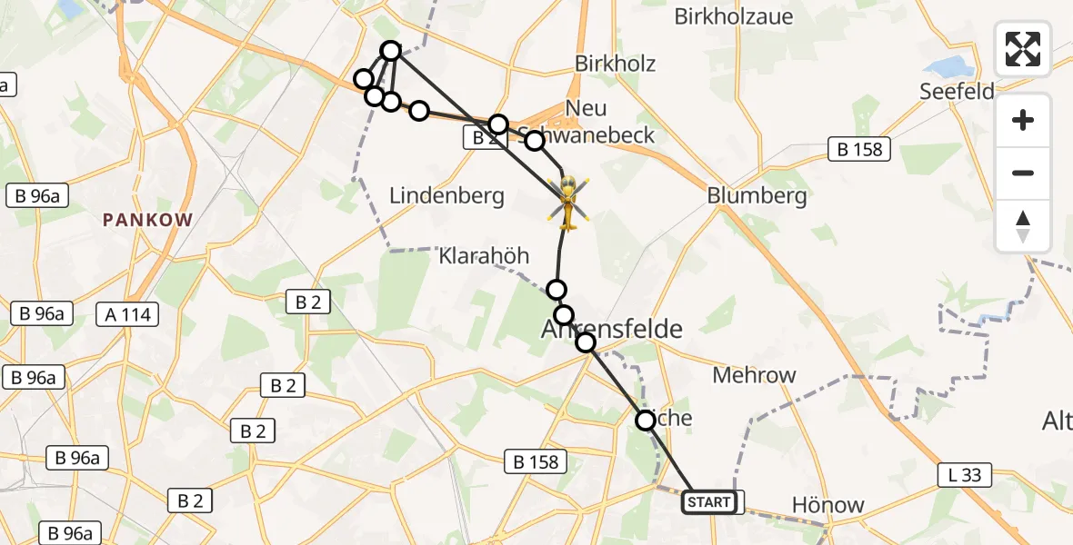 Flugroute Rettungshubschrauber Ahrensfelde - Ahrensfelde, 10 August 2026, 17:19