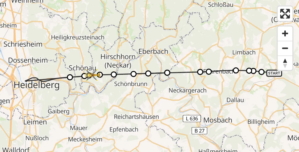 Flugroute Rettungshubschrauber Schefflenz - Neckarsteinach, 10 August 2026, 17:31