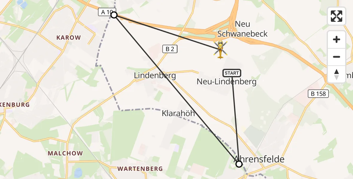 Flugroute Rettungshubschrauber Ahrensfelde - Panketal, 10 August 2026, 17:32