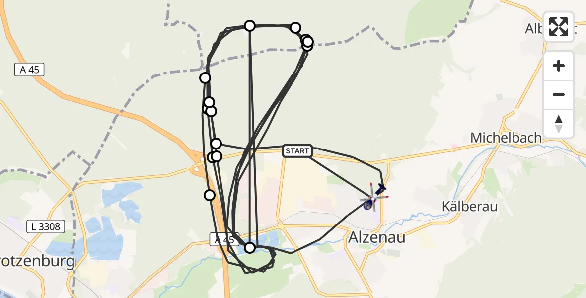 Flugroute Polizeihubschrauber Alzenau - Alzenau, 10 August 2026, 17:34