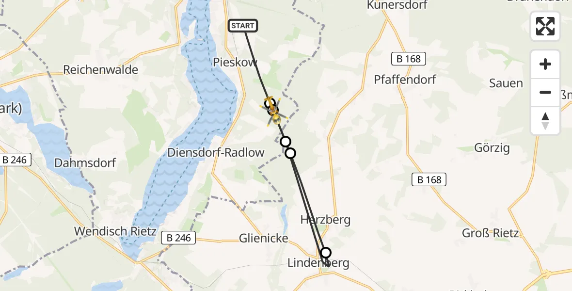 Flugroute Rettungshubschrauber Bad Saarow - Diensdorf-Radlow, 10 August 2026, 17:35