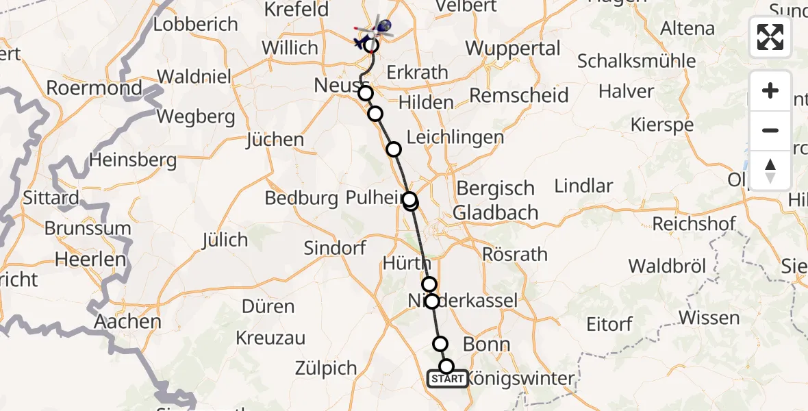 Flugroute Polizeihubschrauber Swisttal - Düsseldorf Flughafen, 10 August 2026, 17:40