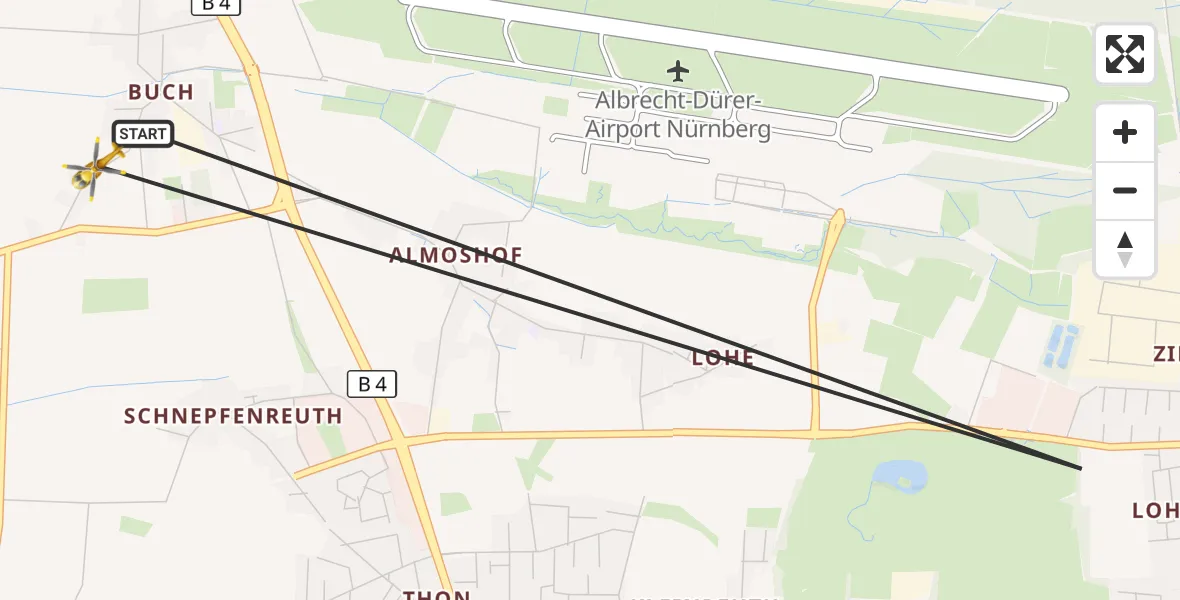 Flugroute Ambulanzhubschrauber Flughafen Nuremberg - Flughafen Nuremberg, 10 August 2026, 17:47