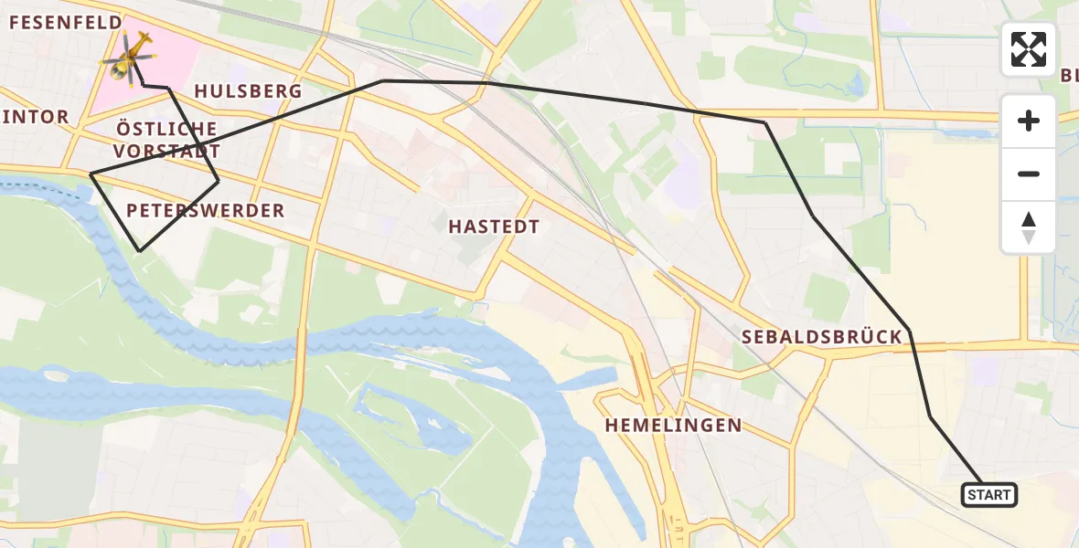 Flugroute Rettungshubschrauber Bremen - Bremen, 10 August 2026, 17:52