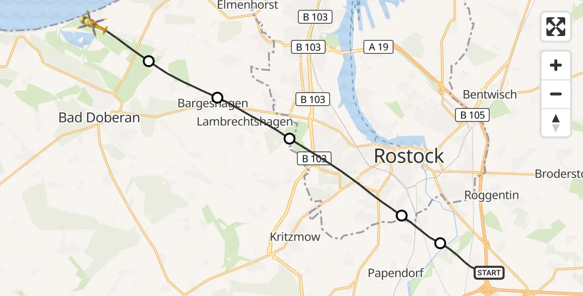 Flugroute Ambulanzhubschrauber Dummerstorf - Börgerende-Rethwisch, 10 August 2026, 18:01