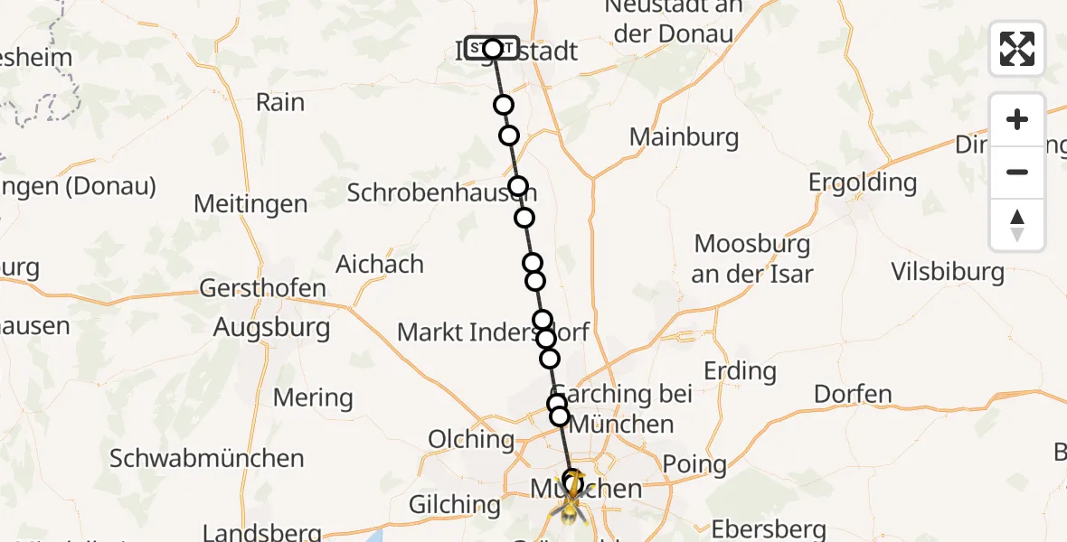 Flugroute Rettungshubschrauber Ingolstadt Hospital - München, 10 August 2026, 18:10