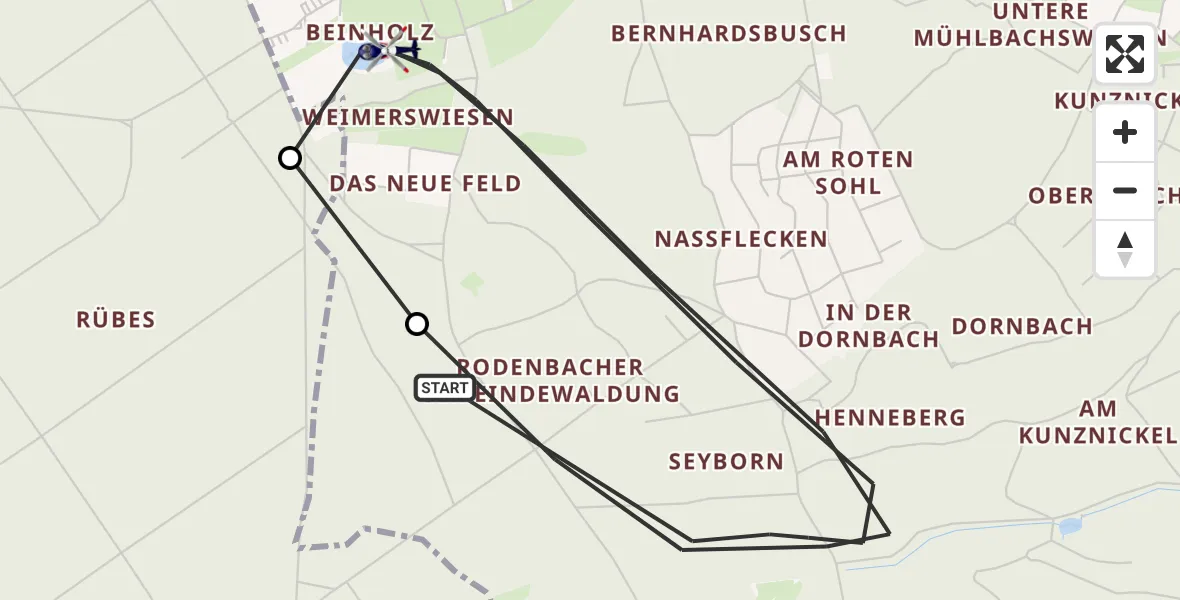Flugroute Polizeihubschrauber Rodenbach - Rodenbach, 10 August 2026, 18:24
